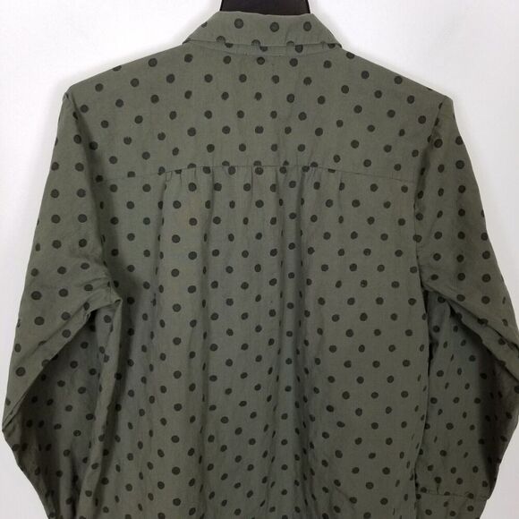 Sundance Women Lively Days Tunic Shirt Sz M Olive Polka Dot Pintuck Popover - Picture 5 of 9